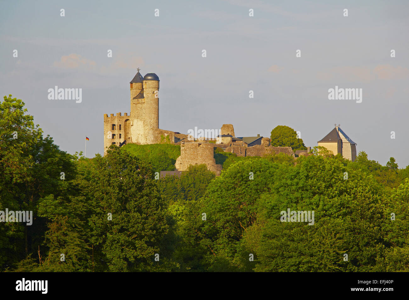 Vue sur le château de Greifenstein, Westerwald, Hesse, Germany, Europe Banque D'Images