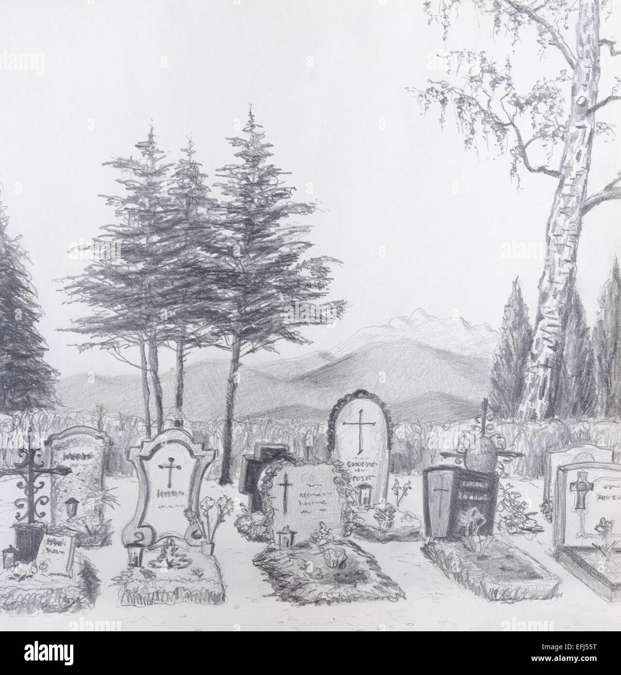 Dessin Au Crayon D Un Vieux Cimetiere Gris Sur Papier De La Cartouche Photo Stock Alamy Dessin Au Crayon D Un Vieux Cimetiere Gris Sur Papier De La Cartouche Photo Stock Alamy