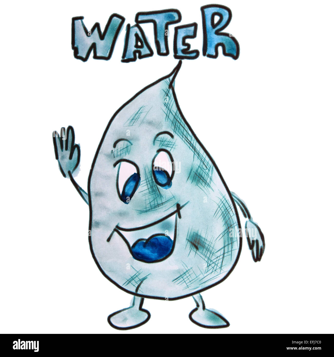 Aquarelle Dessin animé blob bleu isolé un fond blanc Banque D'Images