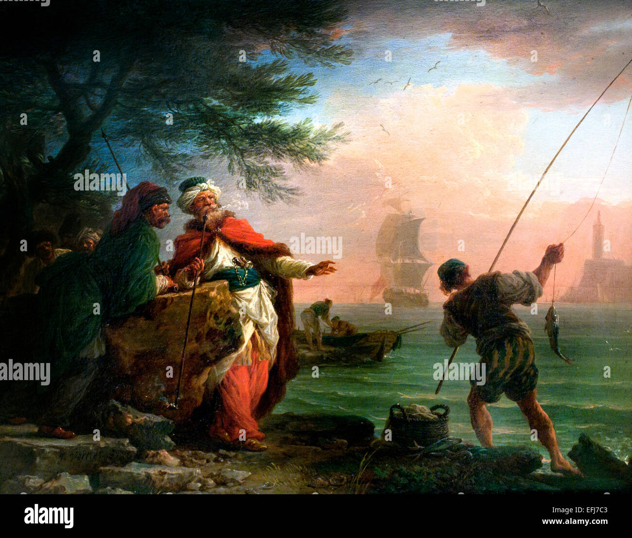 Les turcs distingués lors de la pêche sur la plage de regarder 1755 Claude Joseph Vernet 1714 -1789 peintre Français France Turquie Turk Banque D'Images
