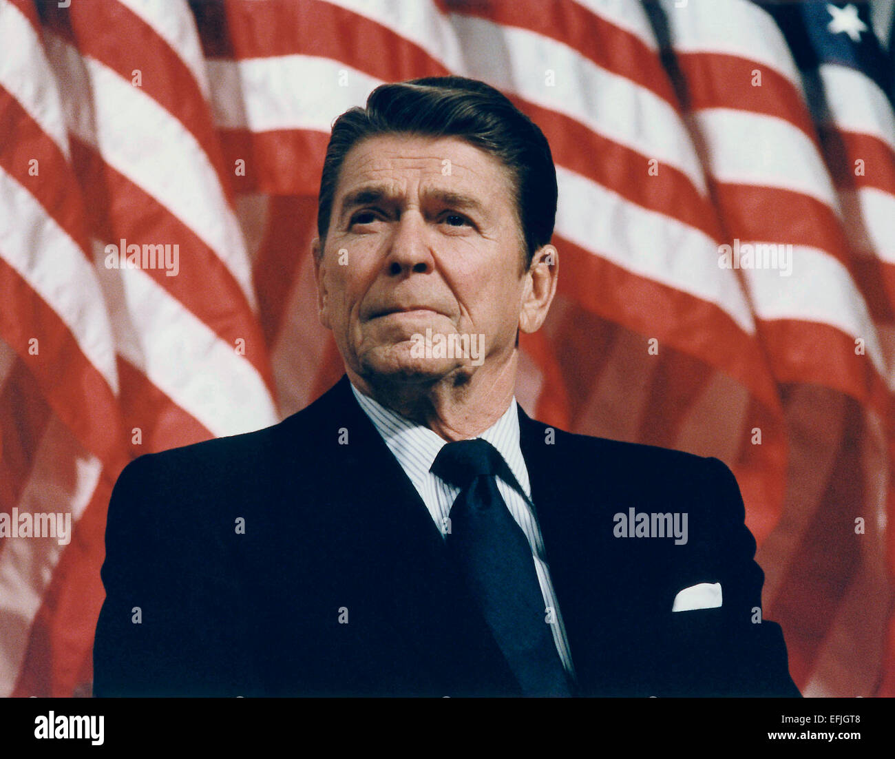 Du président américain Ronald Reagan s'exprimant lors d'un rassemblement pour le sénateur Durenberger 8 février 1982, à Bloomington, Minnesota. Banque D'Images