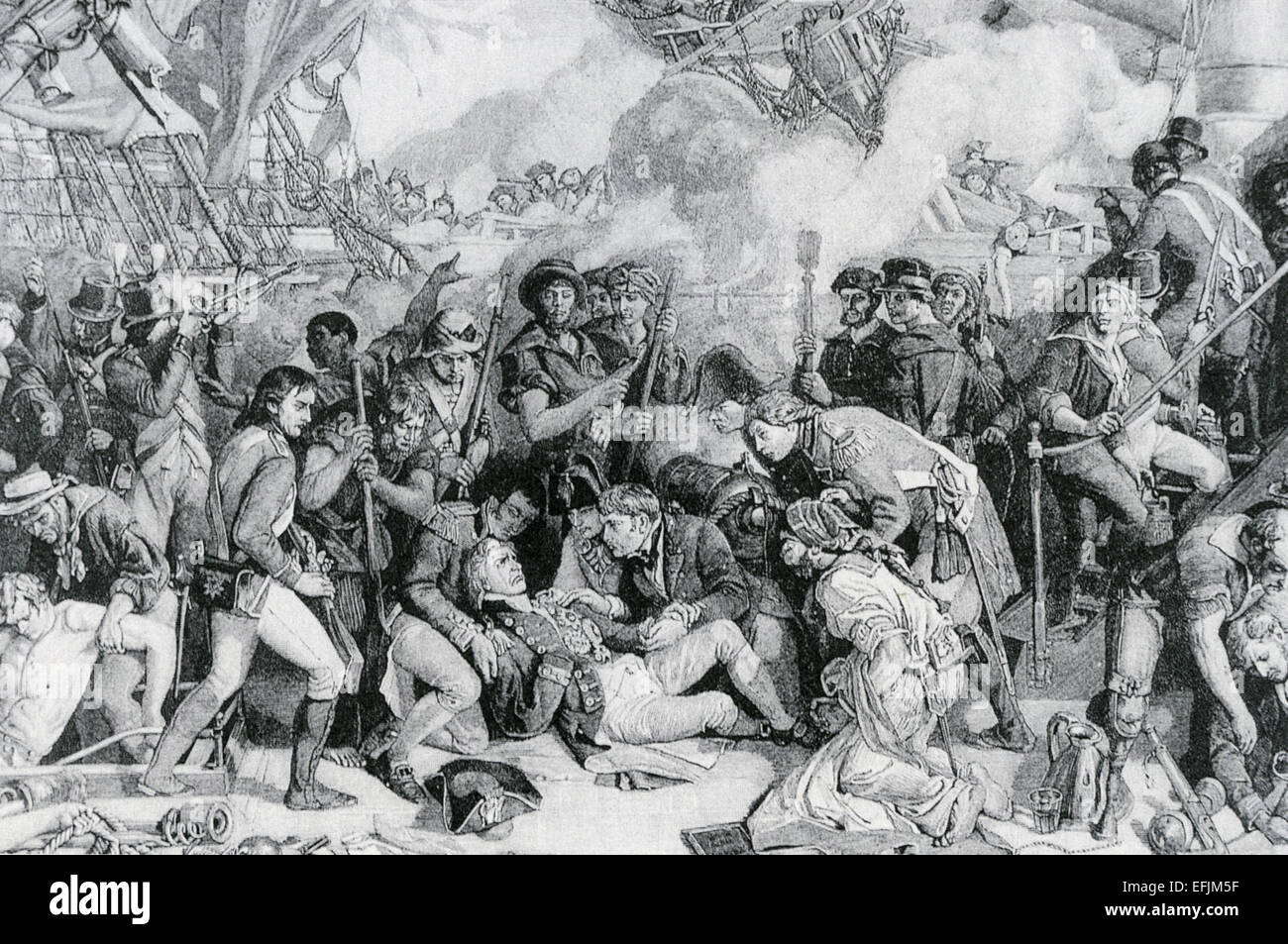 HORATIO NELSON (10 Downing Street) Engaving de son lieu de décès à bord du HMS Victory peint par l'artiste Daniel Maclise victorienne Banque D'Images