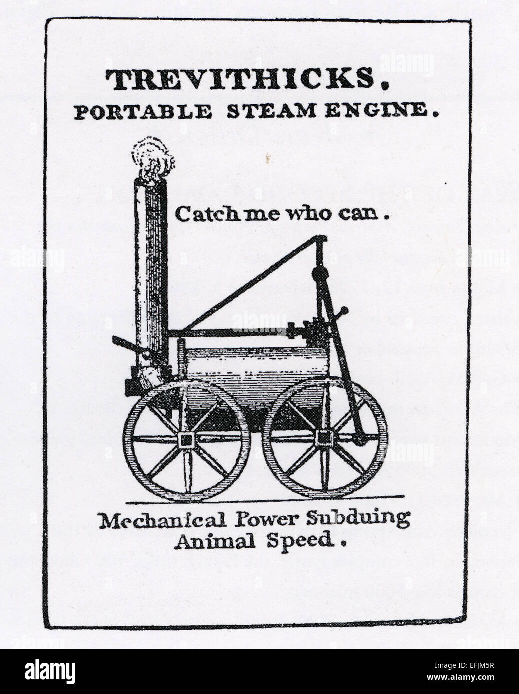 RICHARD TREVITHICK (1771-1833), ingénieur britannique. Publicité notice pour sa locomotive 1808 'Catch me qui peut" Banque D'Images