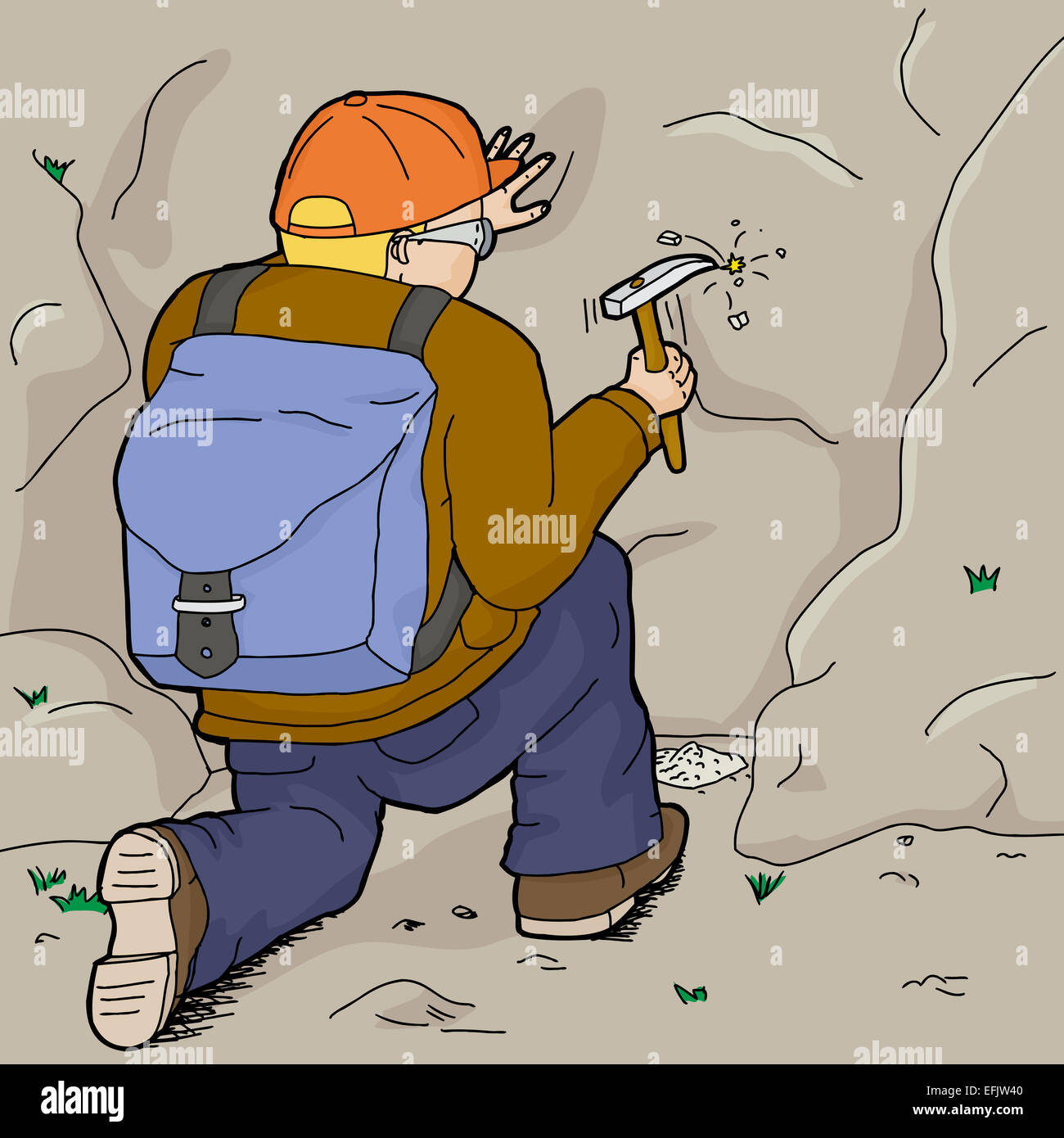 Sac à dos à l'aide d'géologue à marteau rock Banque D'Images