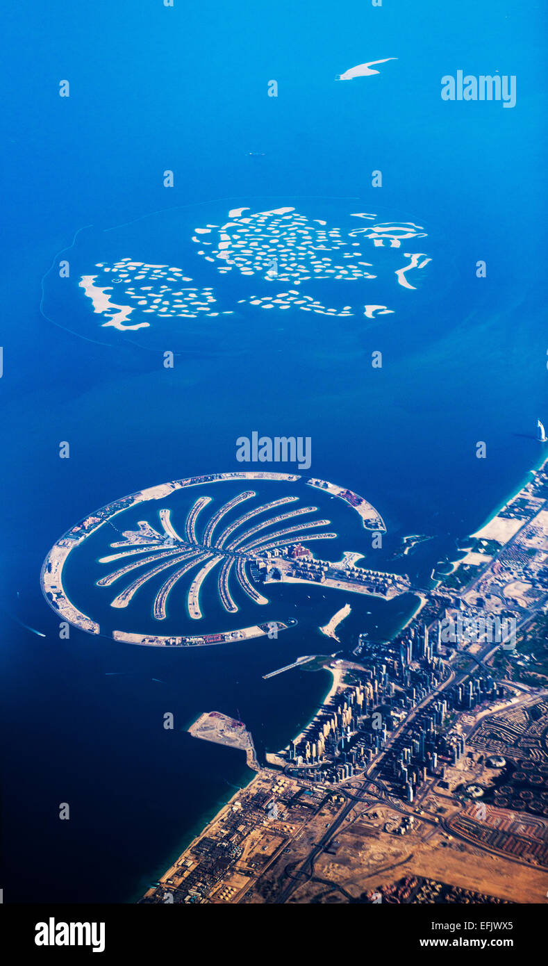 Une vue aérienne de l'île de Dubaï Palm - Palm Jumeirah. Banque D'Images