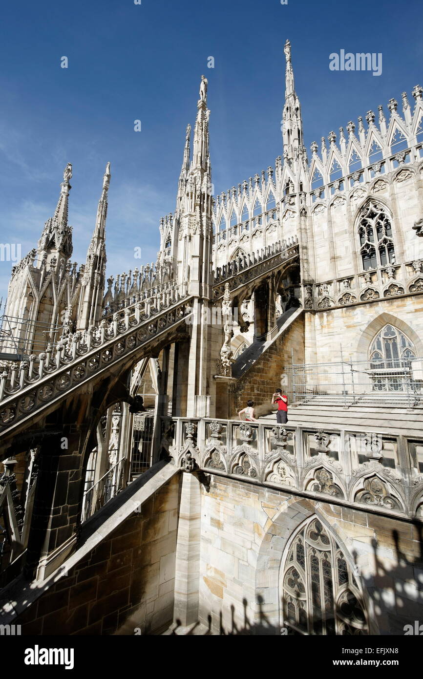 Sur le toit de la cathédrale de Milan, Milan, Lombardie, Italie Banque D'Images