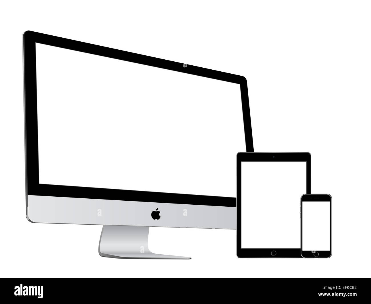Apple Imac et ipad air 2 et l'iphone 6 sur fond blanc Banque D'Images