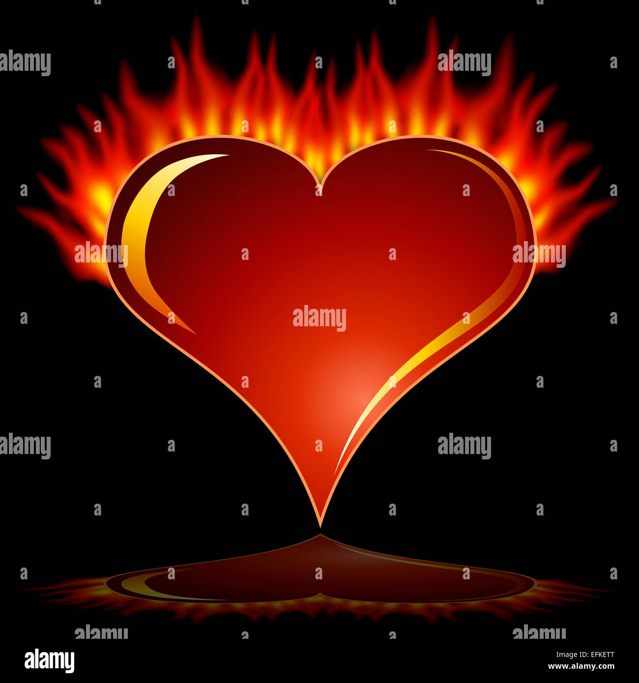 L'image d'une flamme ardente du cœur sur un fond noir. Banque D'Images