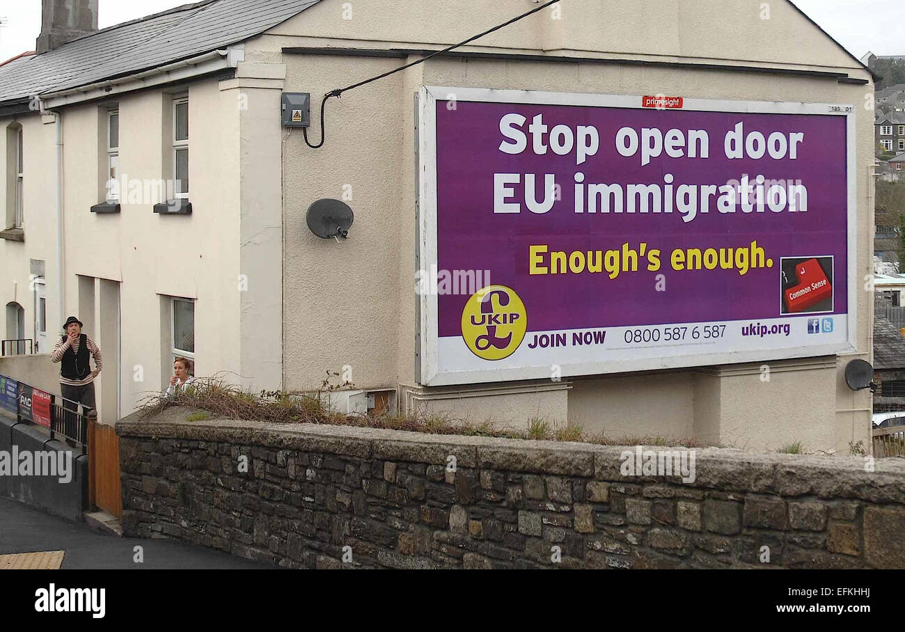 2013 : Cornwall affiche anti-immigration de l'UKIP Banque D'Images