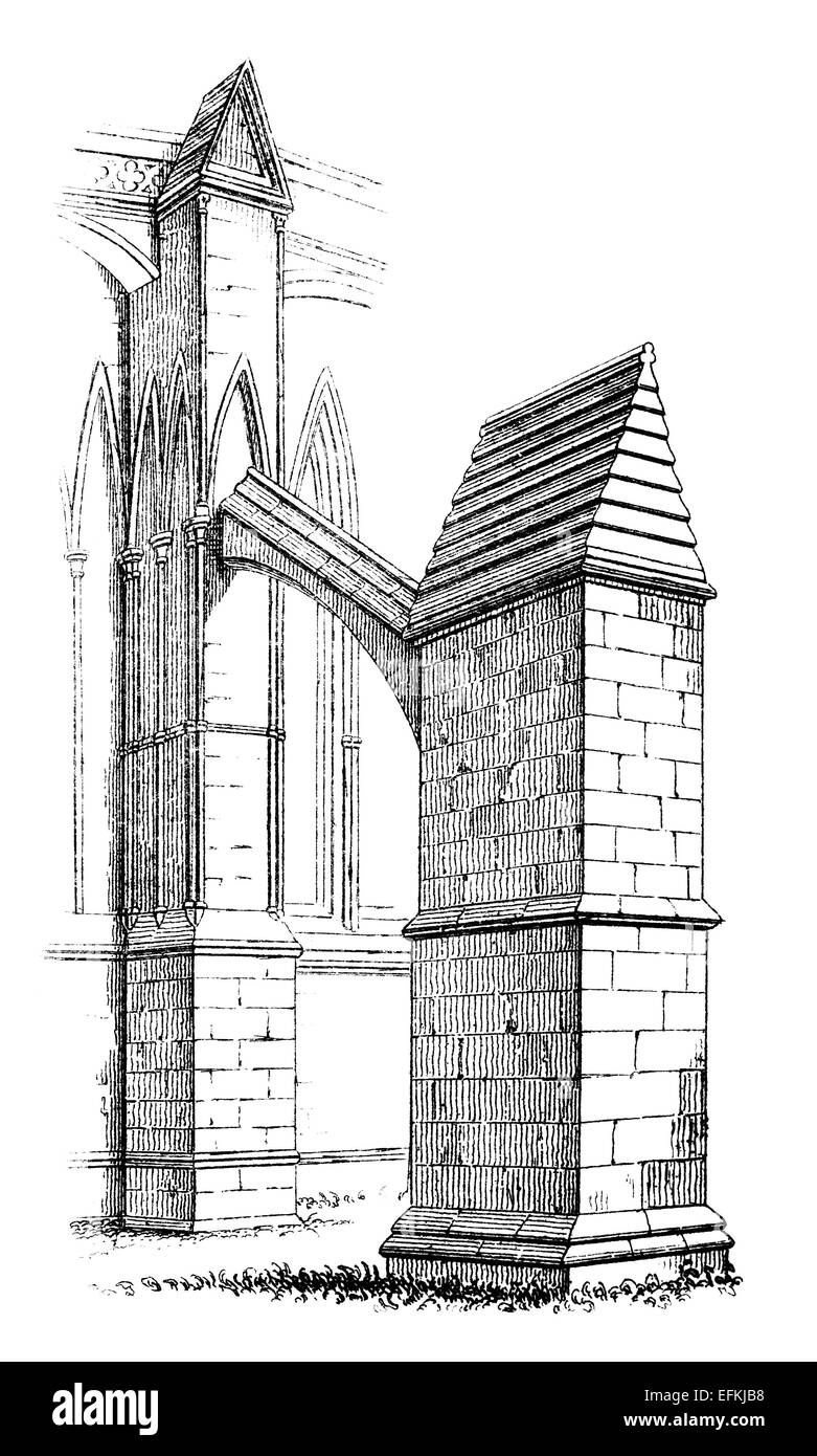 La gravure de l'époque victorienne gothique d'un arc-boutant. Image restaurée numériquement à partir d'un milieu du xixe siècle l'encyclopédie. Banque D'Images