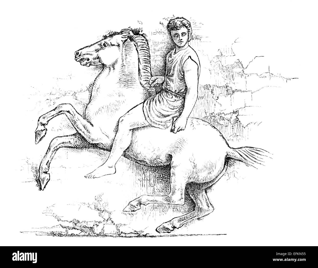 La gravure de l'époque victorienne d'une frise grecque antique d'un cheval et cavalier. Image restaurée numériquement à partir d'un milieu du 19ème siècle Encyclopae Banque D'Images