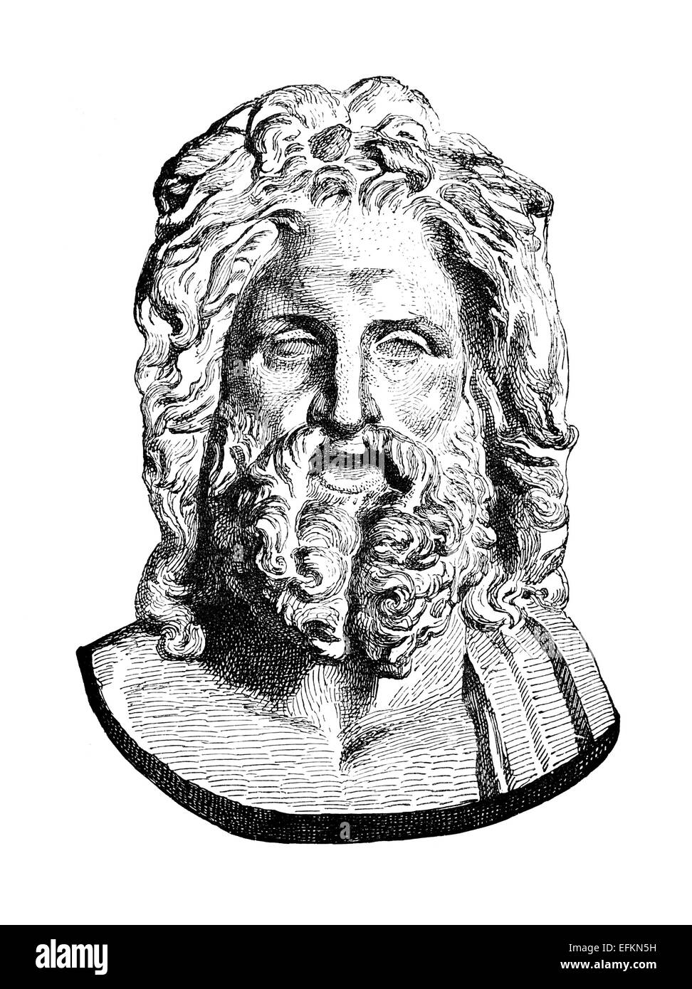 La gravure de l'époque victorienne d'un buste de Zeus. Image restaurée numériquement à partir d'un milieu du xixe siècle l'encyclopédie. Banque D'Images