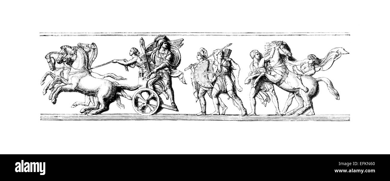 La gravure de l'époque victorienne d'une frise d'Alexandre le Grand. Image restaurée numériquement à partir d'un milieu du xixe siècle l'encyclopédie. Banque D'Images