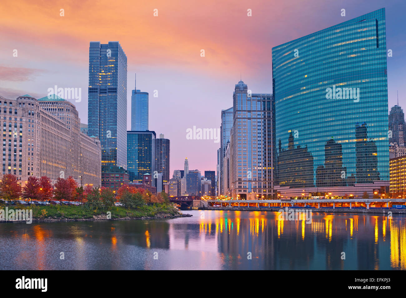 Chicago. L'image de la ville de Chicago pendant le coucher du soleil. Banque D'Images