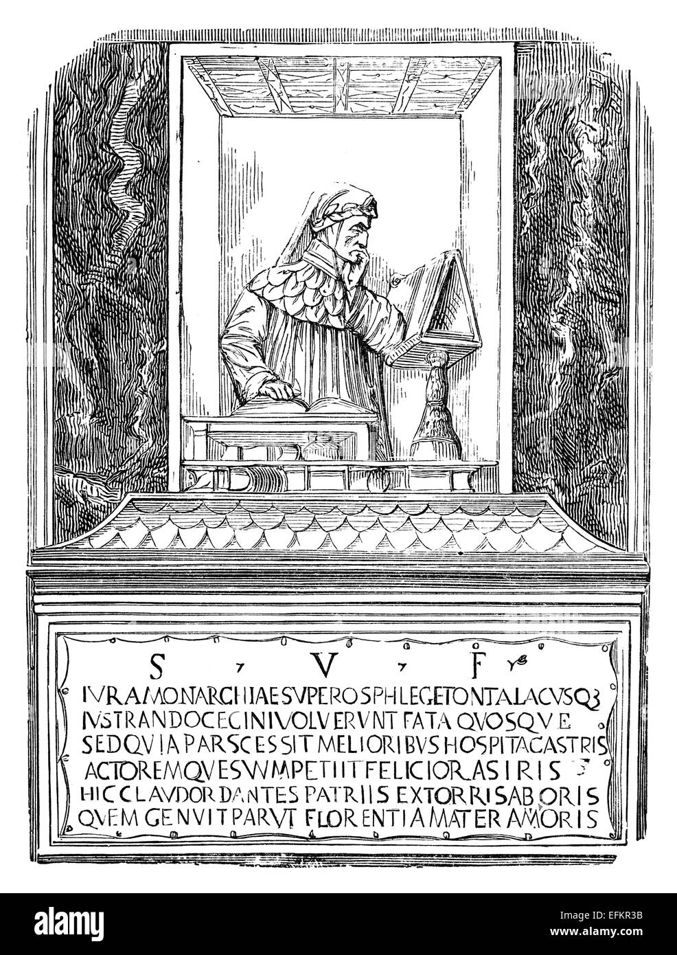 19ème siècle gravure du tombeau de Dante, Florence, Italie, photographié d'un livre intitulé 'Photos tirées avec stylet Banque D'Images
