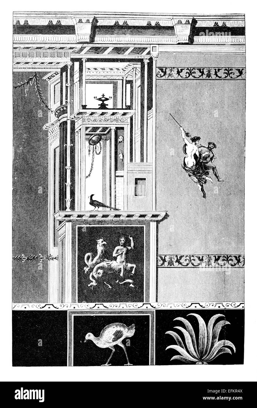 La gravure de l'époque victorienne d'une fresque de Pompéi. Image restaurée numériquement à partir d'un milieu du xixe siècle l'encyclopédie. Banque D'Images