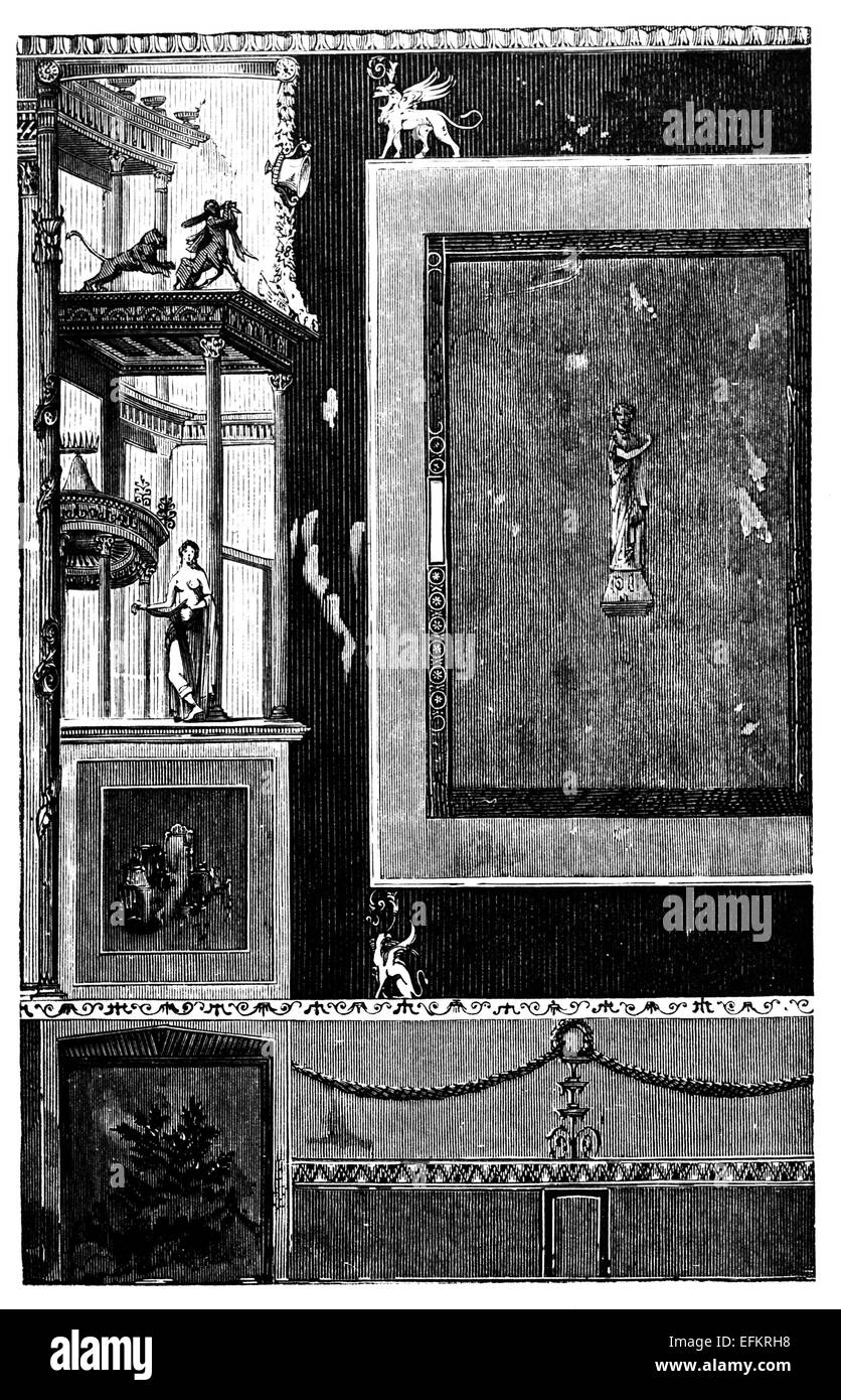 19ème siècle gravure d'anciennes fresques, Pompéi, Italie, photographié d'un livre intitulé 'Photos tirées avec Banque D'Images