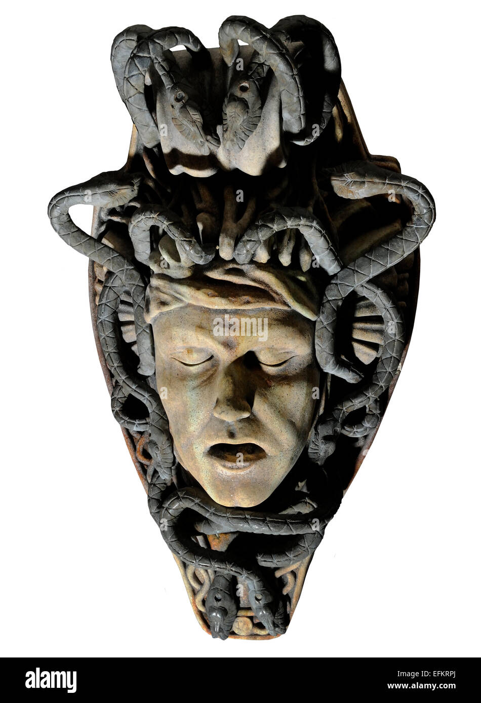 Visage de pierre de la méduse sur un fond blanc Banque D'Images
