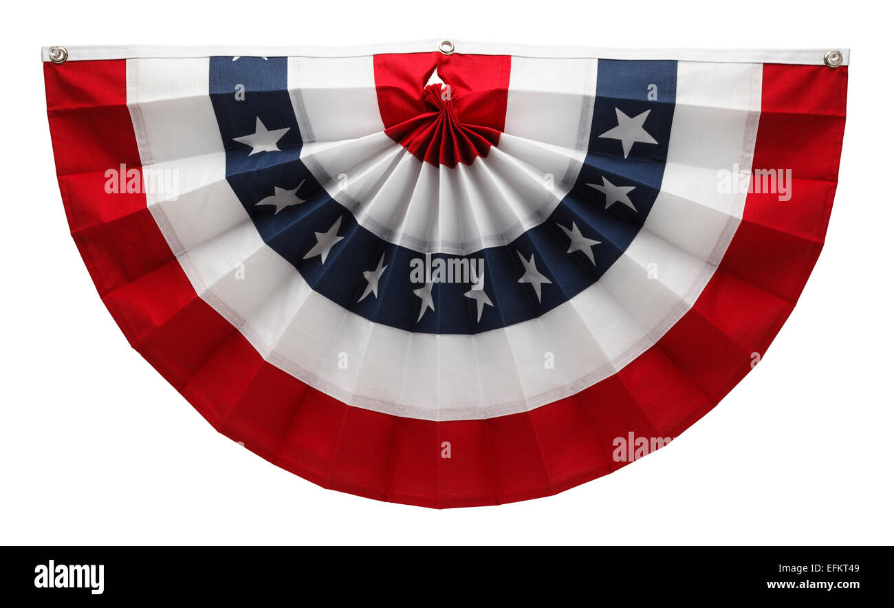 Stars and Stripes USA Pleated Bunting isolé sur fond blanc. Banque D'Images