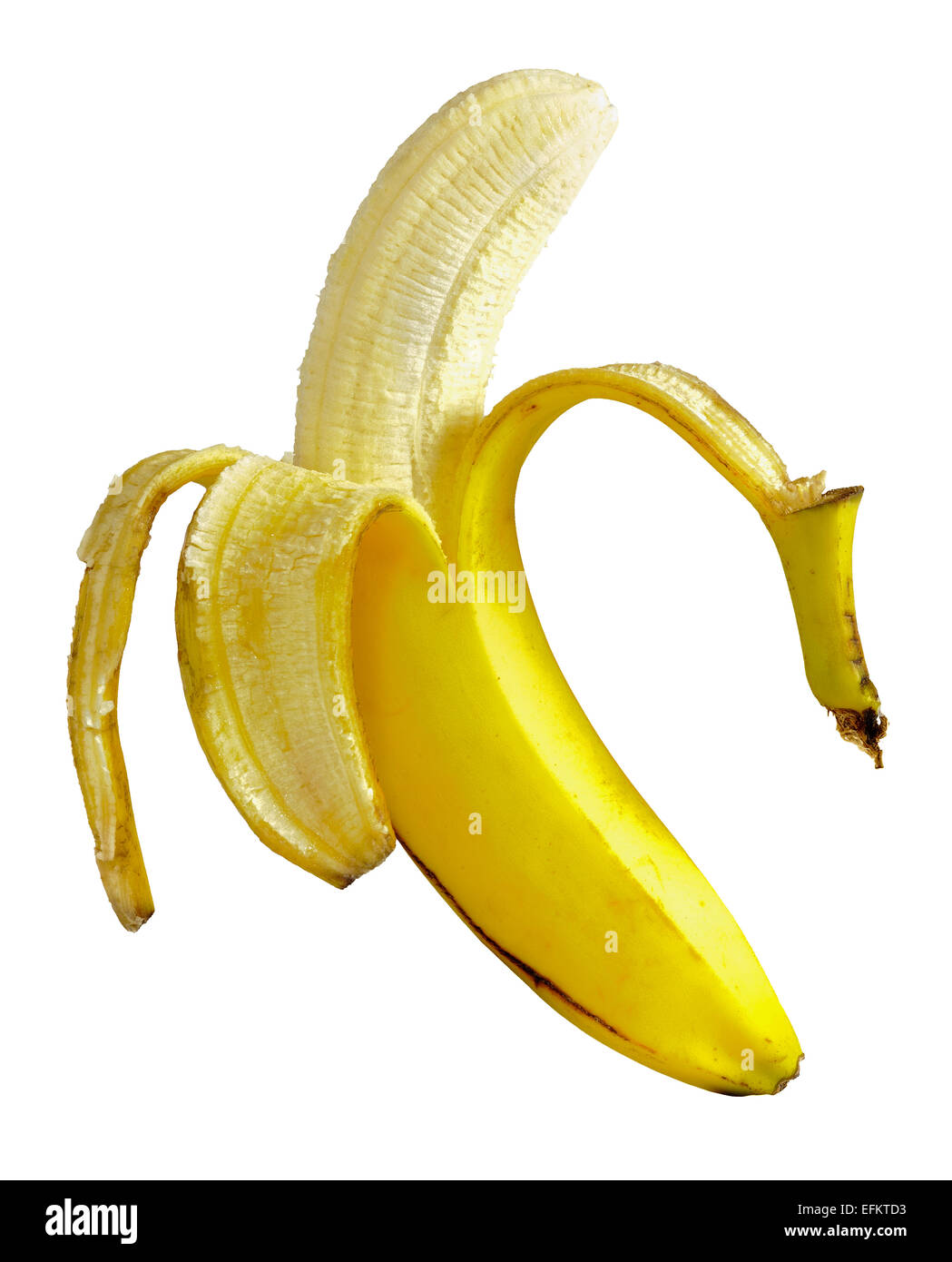 Découper l'image de la moitié de la banane pelées Banque D'Images