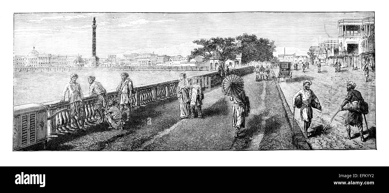 La gravure de la promenade victorienne à Calcutta (Kolkata), de l'Inde. Image restaurée numériquement à partir d'un milieu du xixe siècle, Encyclopedi Banque D'Images