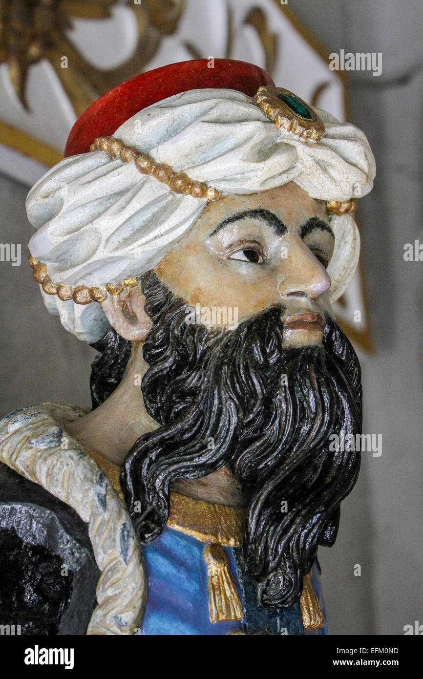 Figure de proue du navire sculpté barbu à turban au Valhalla, musée, îles Scilly tresco Banque D'Images