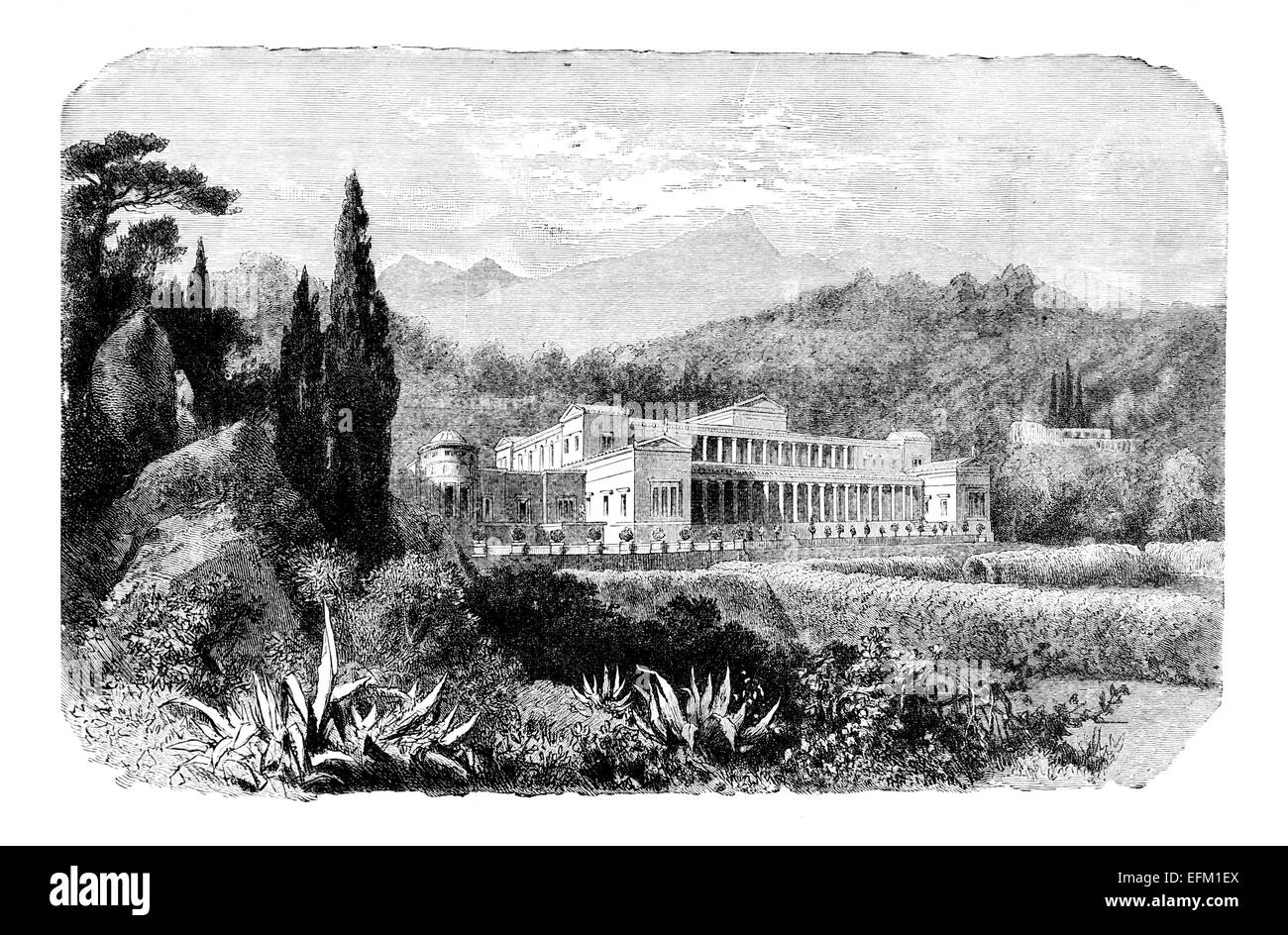 La gravure de l'époque victorienne d'une ancienne villa romaine Banque D'Images