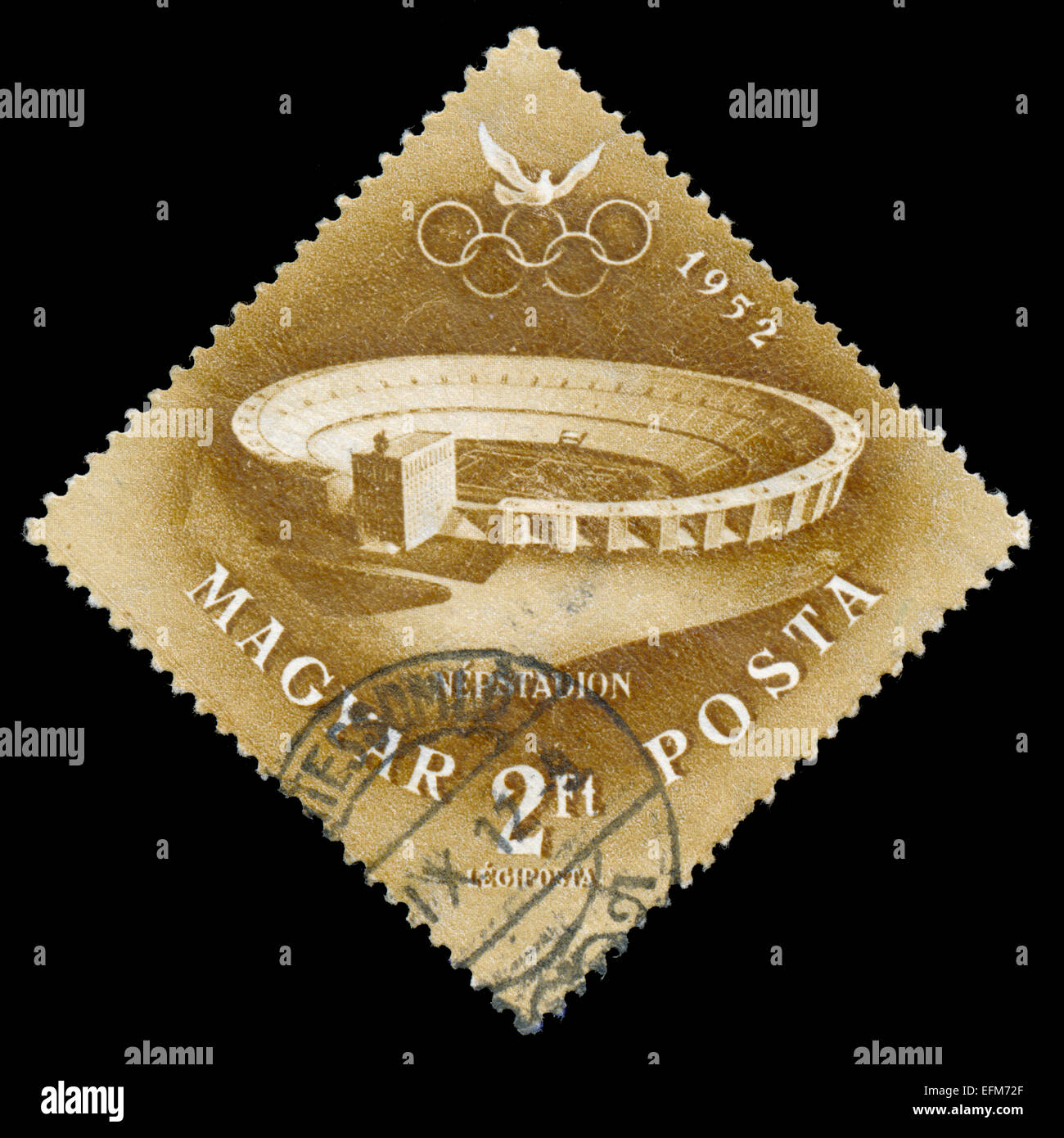 Hongrie- VERS 1952 : timbres par la Hongrie, spectacles Stadium, consacré à l'Jeux olympiques de Helsinki, série, vers 1952 Banque D'Images