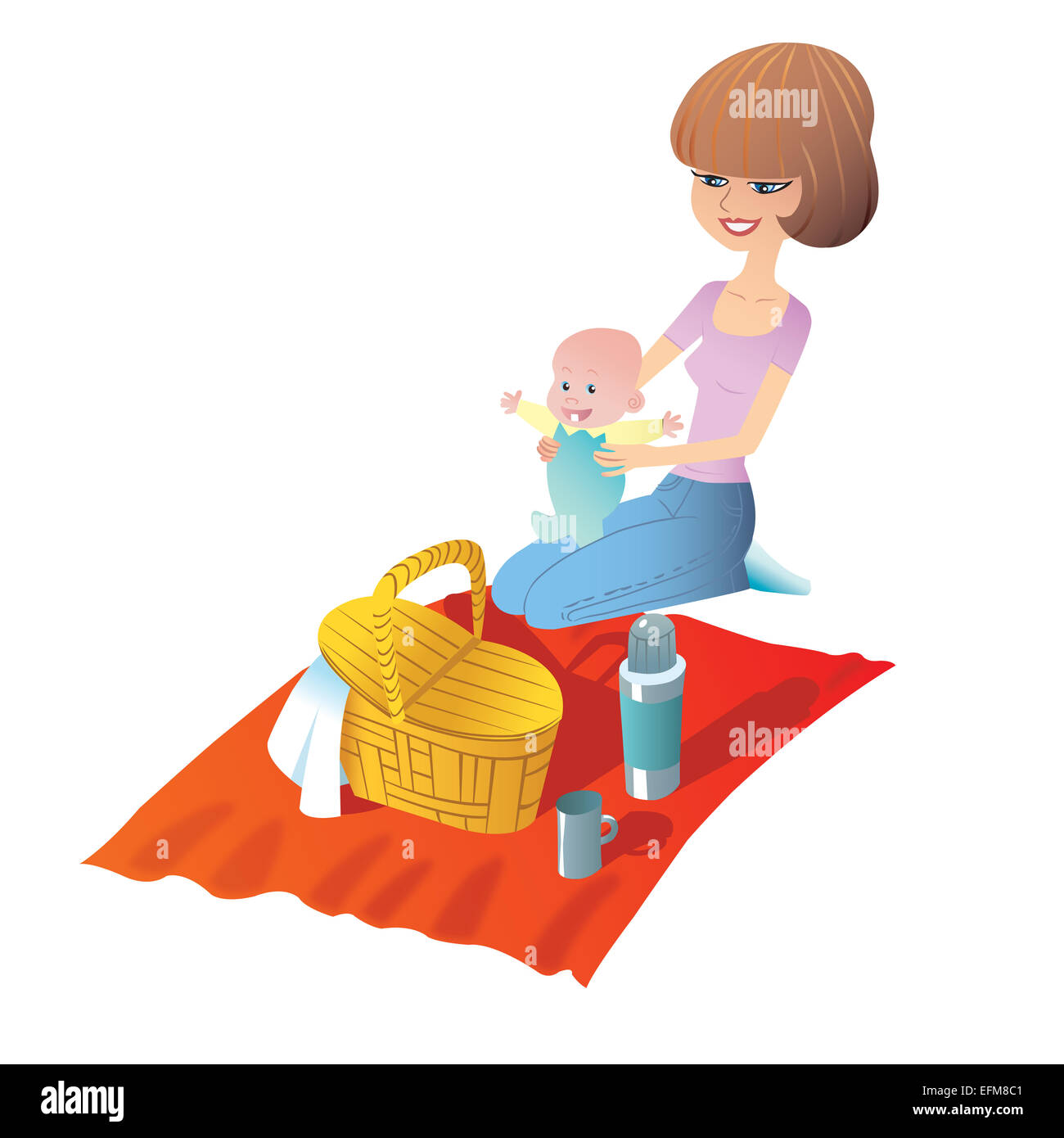 Mère avec bébé sur un pique-nique Banque D'Images