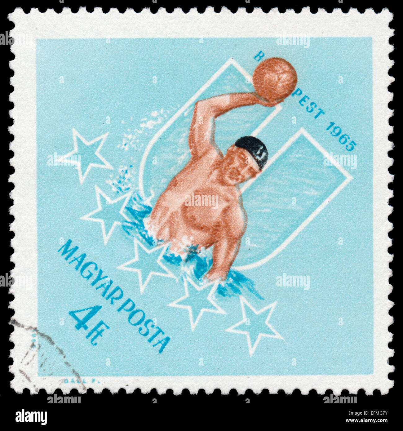 Hongrie - VERS 1965 : timbre imprimé par la Hongrie, montre le water-polo, vers 1965 Banque D'Images