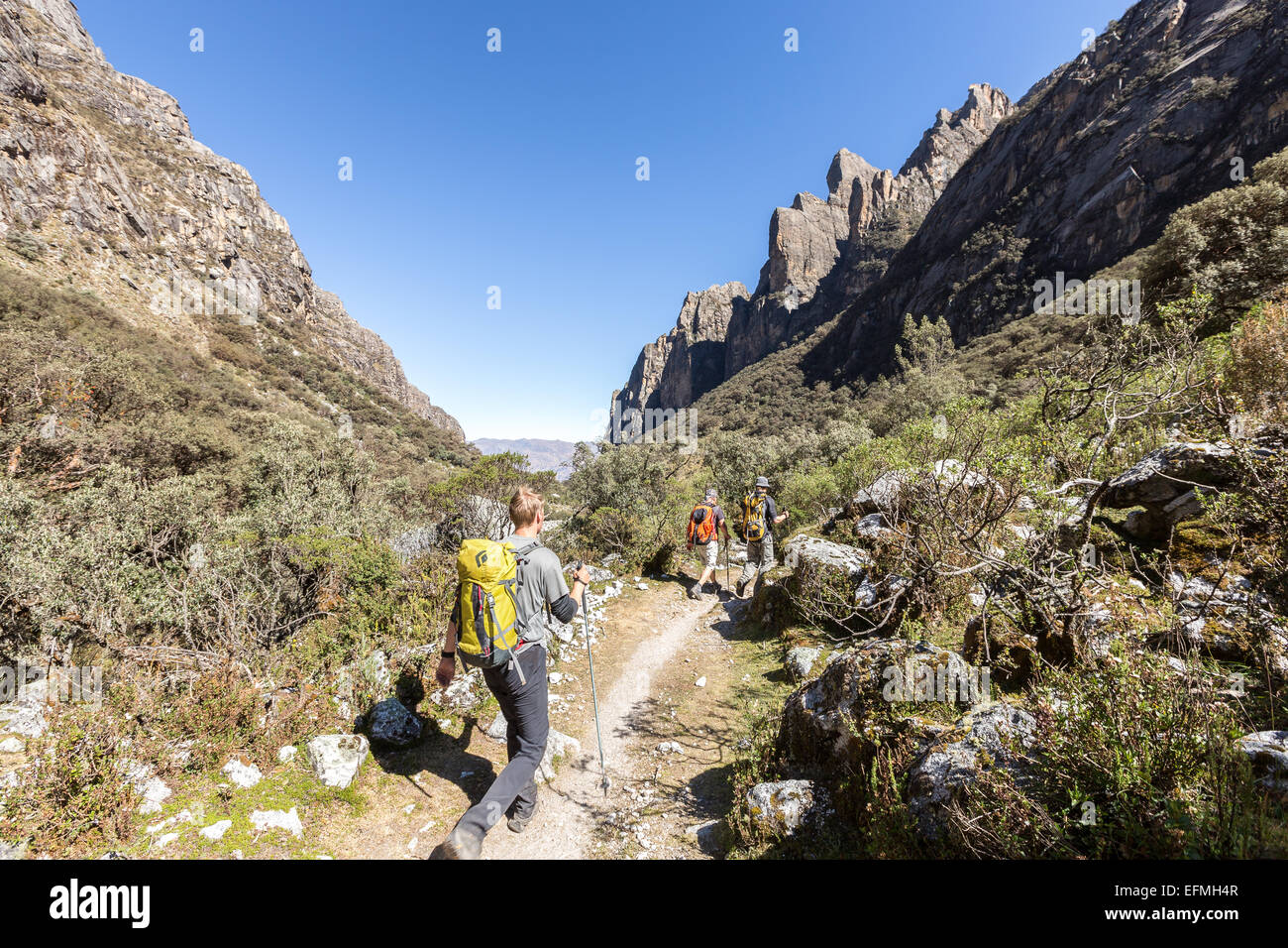 Randonnée dans la vallée, Cordillère Ishinca, Andes, Pérou, Amérique du Sud Banque D'Images