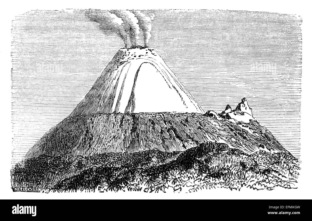 La gravure de l'époque victorienne, d'un volcan Cotopaxi, Andes, l'Equateur Banque D'Images