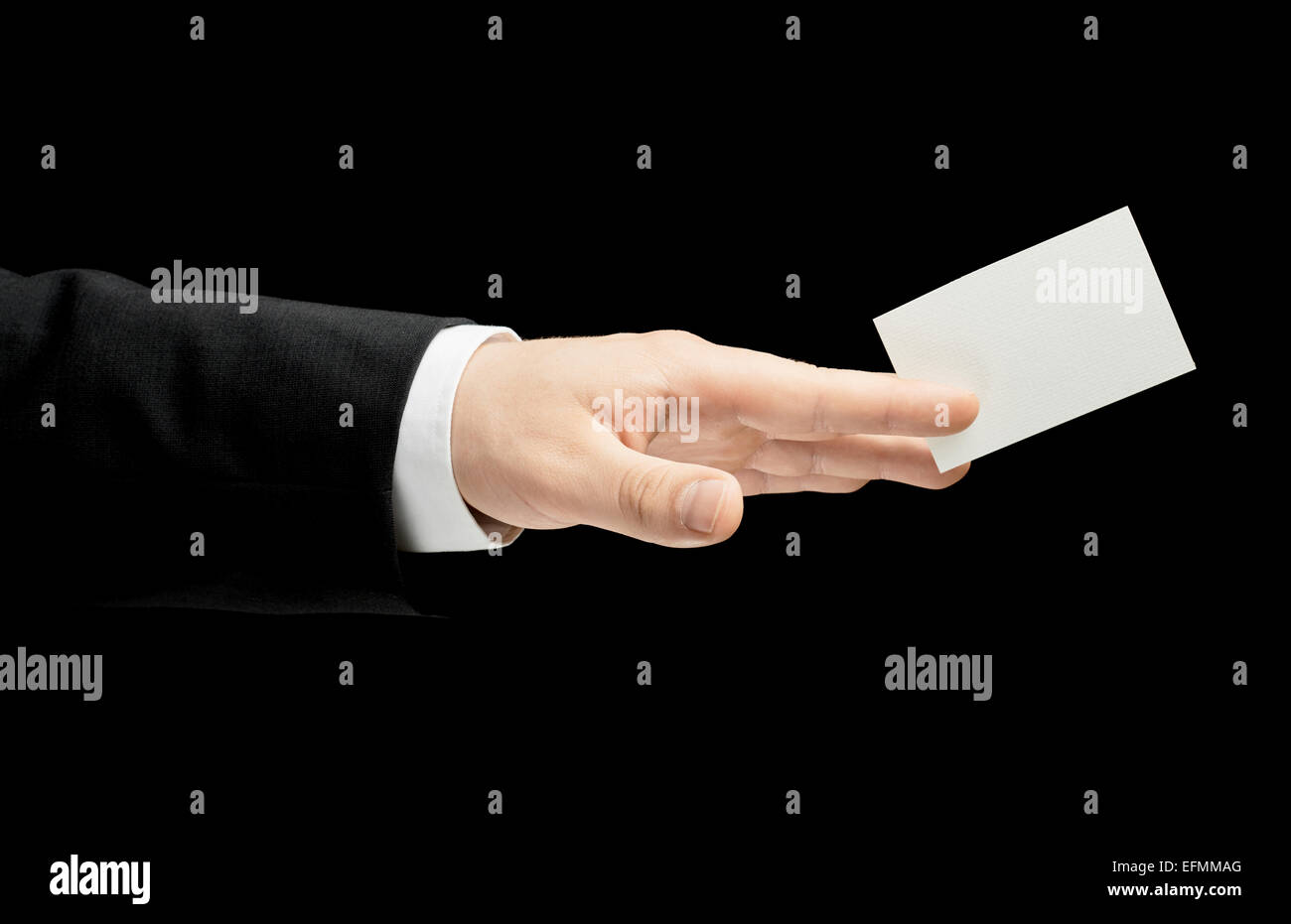 Homme de race blanche dans la main d'un tailleur isolé Banque D'Images