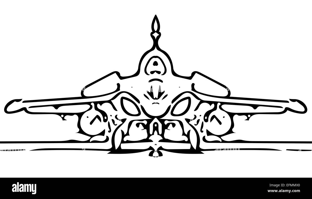 Avion de chasse militaire au croquis taxi illustrator sur blanc Banque D'Images