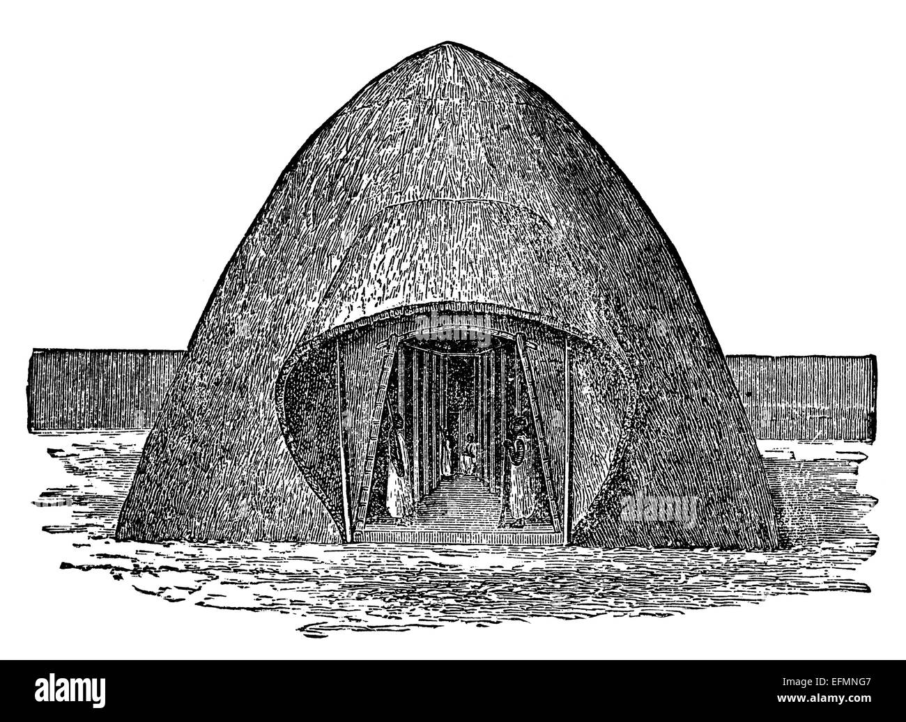 Gravure du xixe siècle d'une hutte africaine Banque D'Images