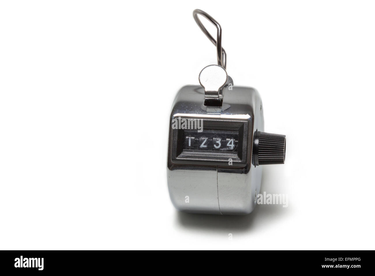 Cliquez sur Tally counter montrant 1234 isolé sur fond blanc Banque D'Images