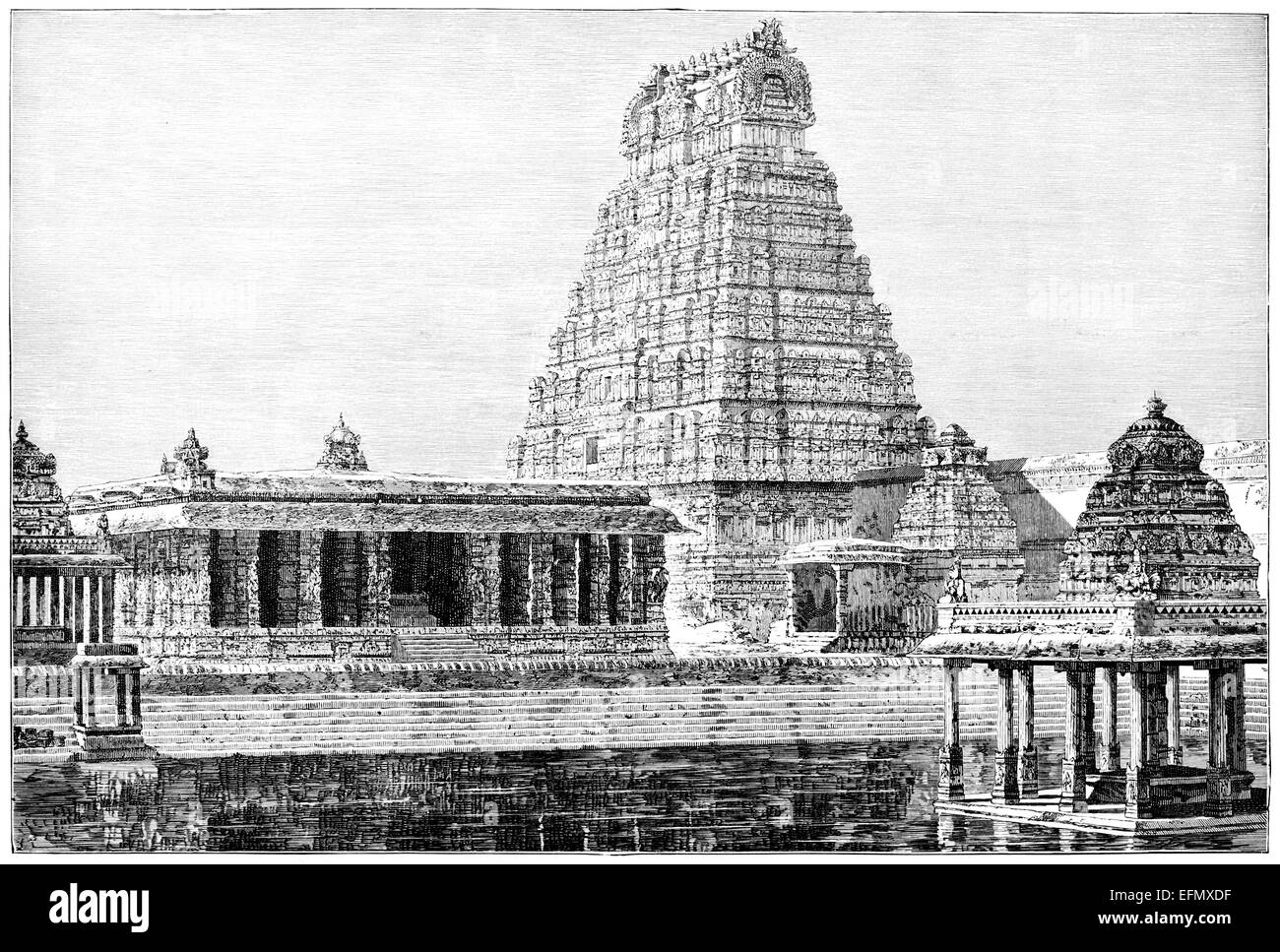 La gravure de l'époque victorienne d'une grande pagode, Sri Lanka Banque D'Images