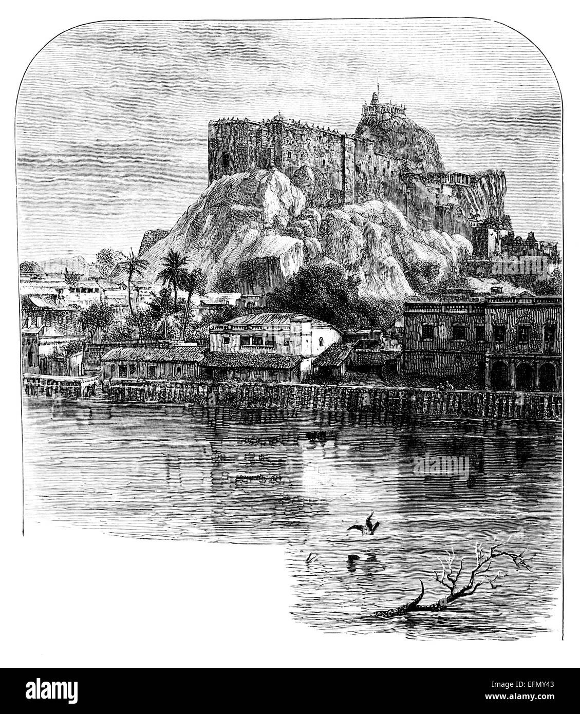 Gravure d'une victorienne Tiruchirappalli, Inde Banque D'Images