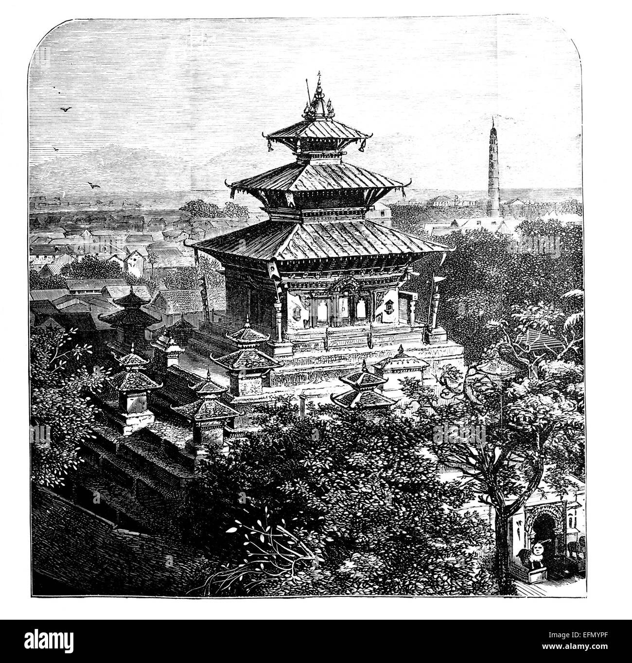 Victorian gravure d'une vue sur Katmandou, Népal Banque D'Images Victorian gravure d'une vue sur Katmandou, Népal Banque D'Images