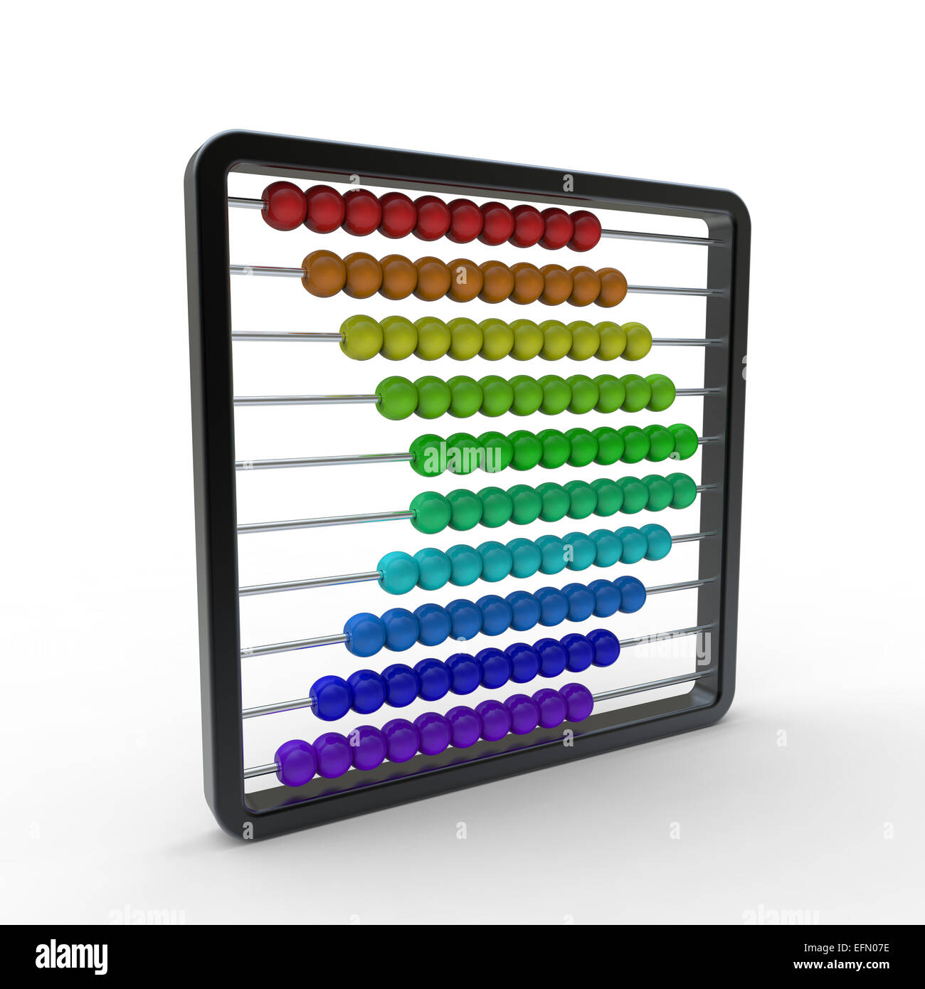 Abacus avec un cadre noir et perles de couleur arc-en-ciel dans un motif en forme de flèche sur un fond blanc Banque D'Images