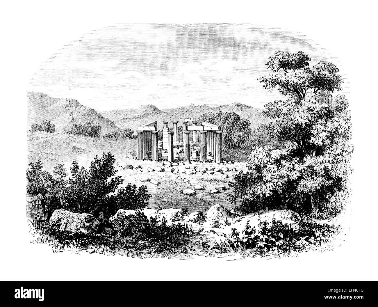 19ème siècle gravure victorienne de ruines d'un temple grec antique, Grèce Banque D'Images