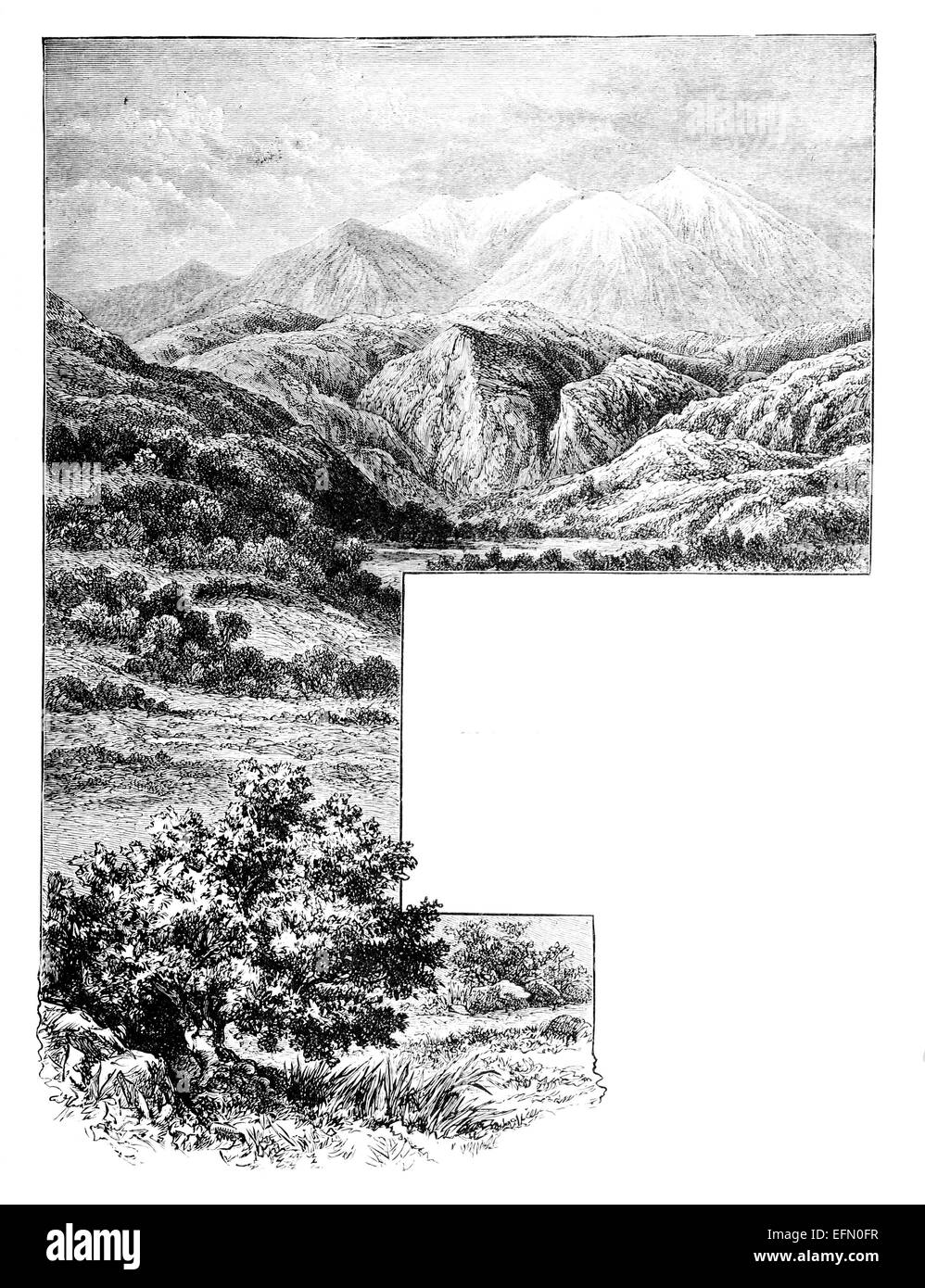 19ème siècle gravure victorienne d'un paysage de montagne grecque Banque D'Images