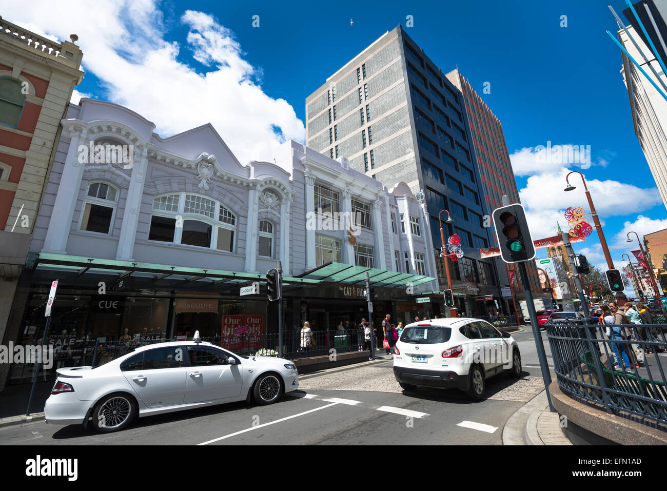 Les bâtiments anciens et nouveaux bâtiments dans le centre commercial de Hobart. Banque D'Images