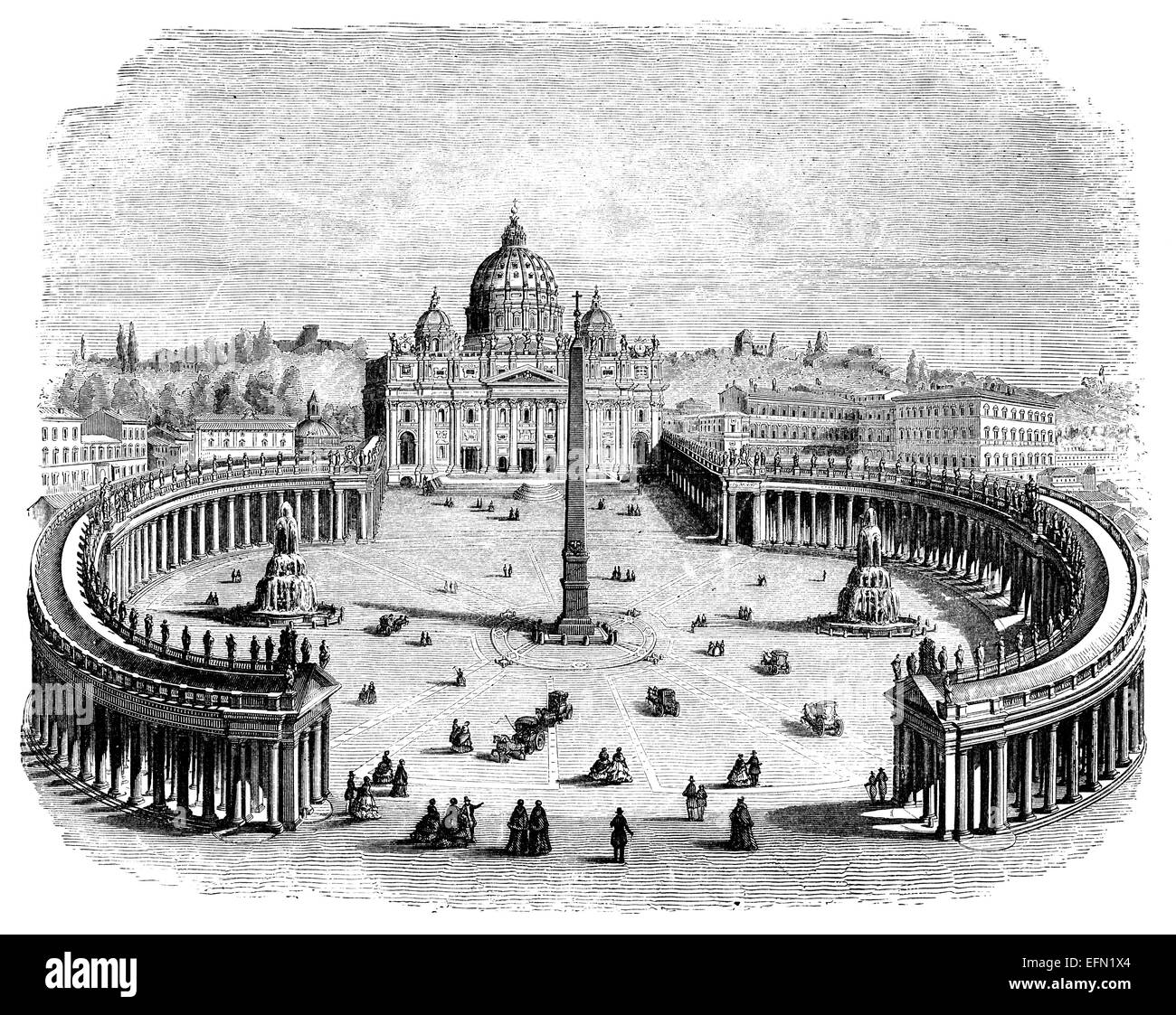 19ème siècle gravure de la Place Saint Pierre, Vatican Banque D'Images