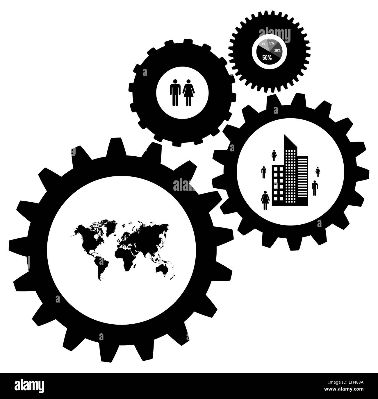Modèle de conception infographique avec engrenages et pignons Banque D'Images