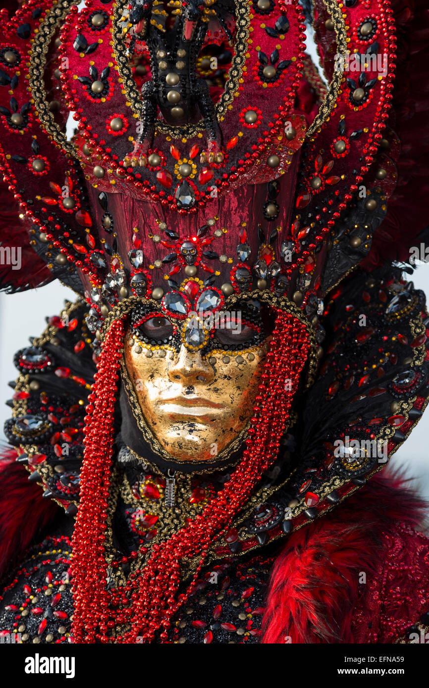 Venise, Italie, 8 février 2015. Les gens portent des masques et des costumes traditionnels pour célébrer le Carnaval de Venise 2015. carnivalpix/Alamy Live News Banque D'Images