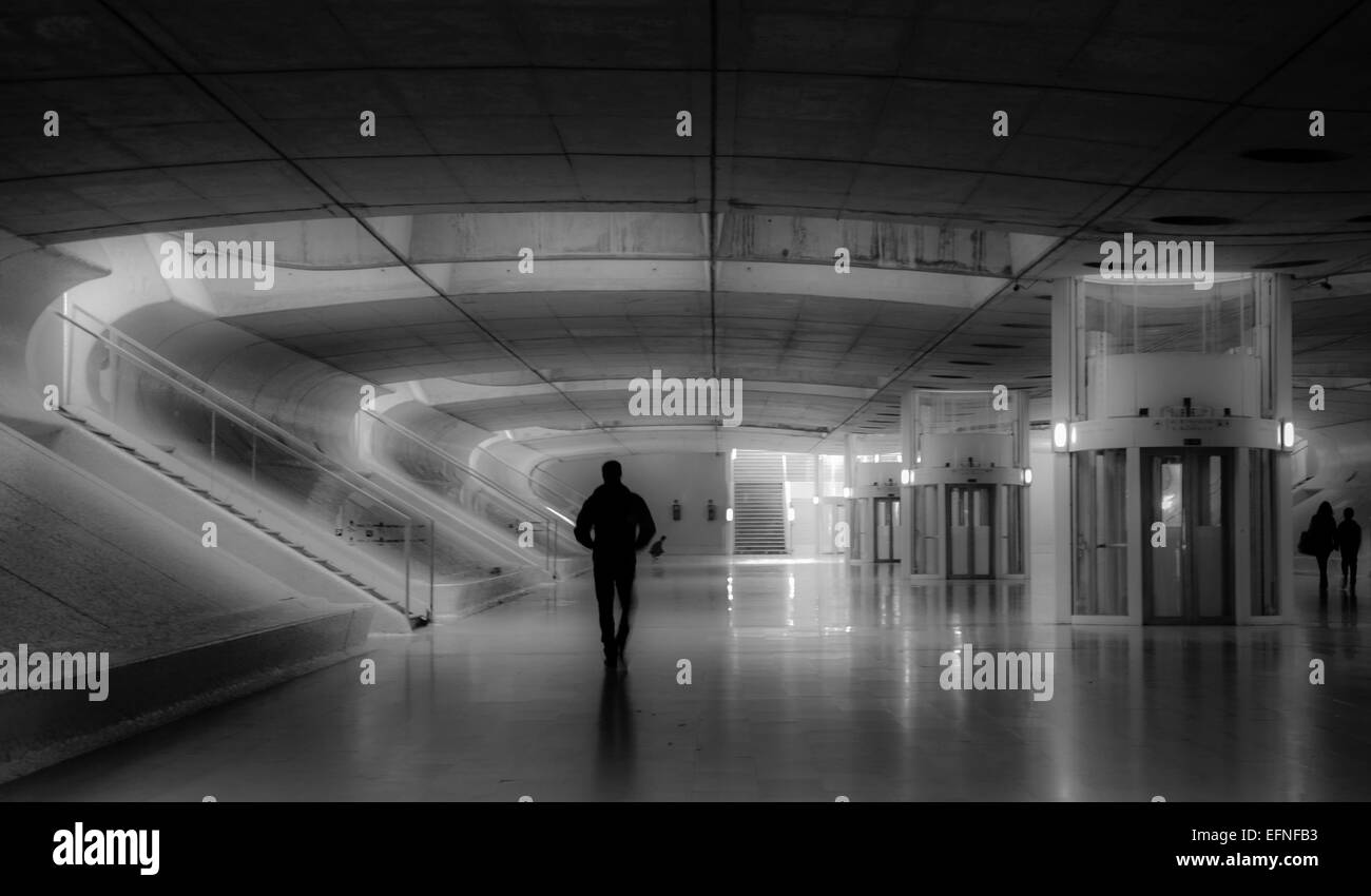 Photo en noir et blanc de la de la gare 'Gare do Oriente' à Lisbonne Banque D'Images
