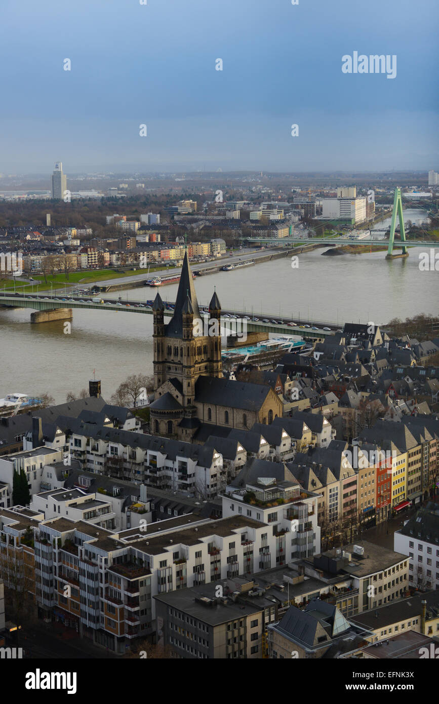 Rhin Panorama de la cathédrale de Cologne, Allemagne Banque D'Images