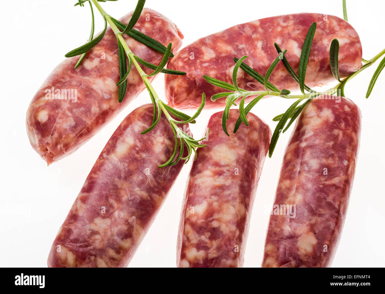 Saucisses italiennes brutes faites de sanglier, graisse de porc saucisse fine délicate de l'alimentation faible en gras gras Cholestérol faible boucher spécialité sp Banque D'Images