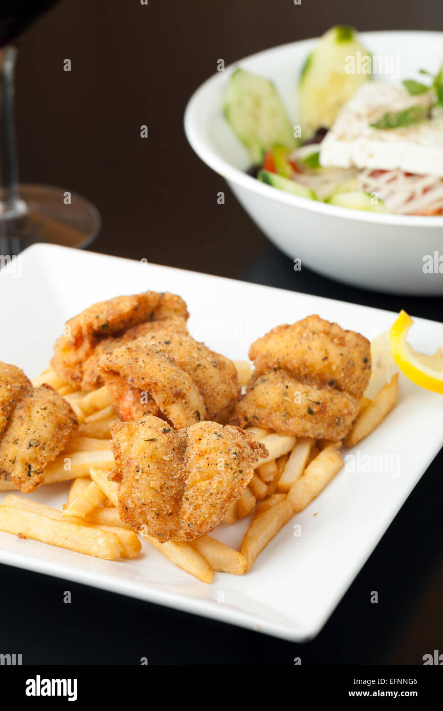 Crevettes frites et frites Banque D'Images